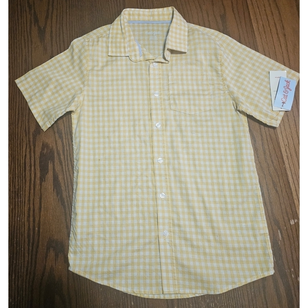 NEW Cat & Jack Youth Yellow Gingham Button Down Shirt